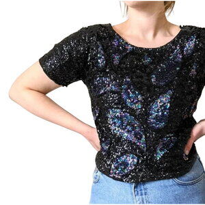 Vintage Imperial Bead and Sequin Short Sleeve Blouse